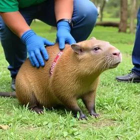 Capivara machucada é resgatada em parque de Curitiba capivara machucada