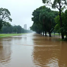 Após fortes chuvas, Passeio Público é fechado e áreas alagáveis de parques transbordam em Curitiba chuvas em Curitiba